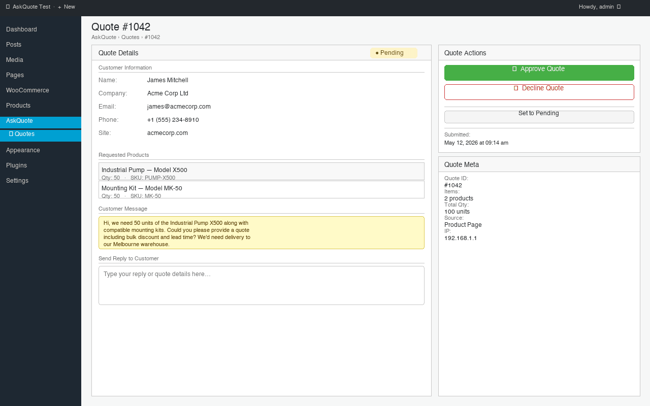 AskQuote for WooCommerce screenshot 4
